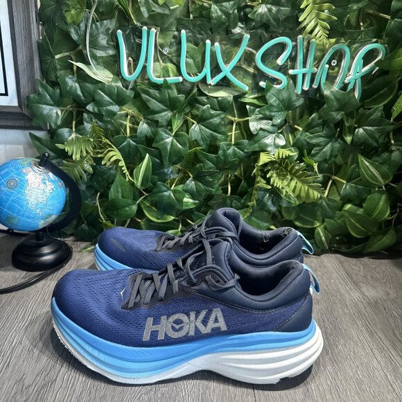 HOKA One One Bondi 8 Shoes Mens Size 9.5 D Blue Outer Space All Aboard Running main image 8